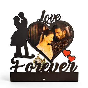 Black MDF personalized photo frame with heart shaped picture design for couples, romantic keepsake gift