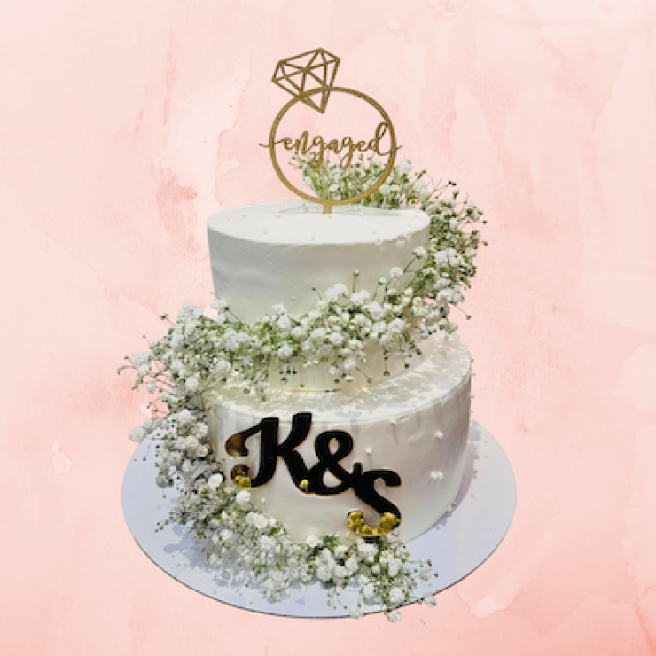 White Bloom Engagement Cake
