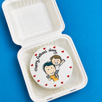 Papa Love Bento Cake featuring a 350 g pineapple cake with father and child illustration, Happy Fathers Day message and heart decorations by Send My Feelings.