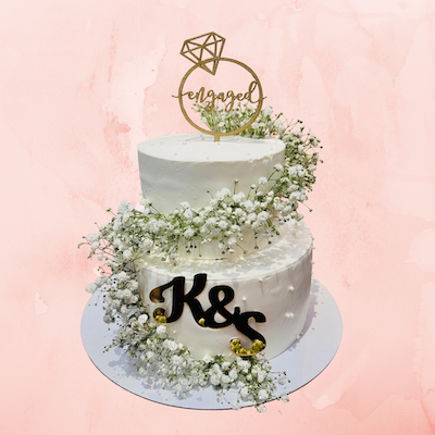 White Bloom Engagement Cake